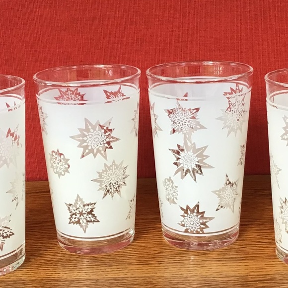Vintage Federal Glass Frosted Atomic Snowflake Tumblers Set of 4 EUC - Picture 7 of 13